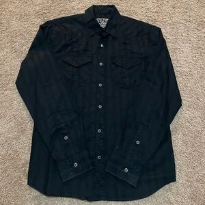 Men’s Affliction Black Premium Cross Embroidered button up black size M